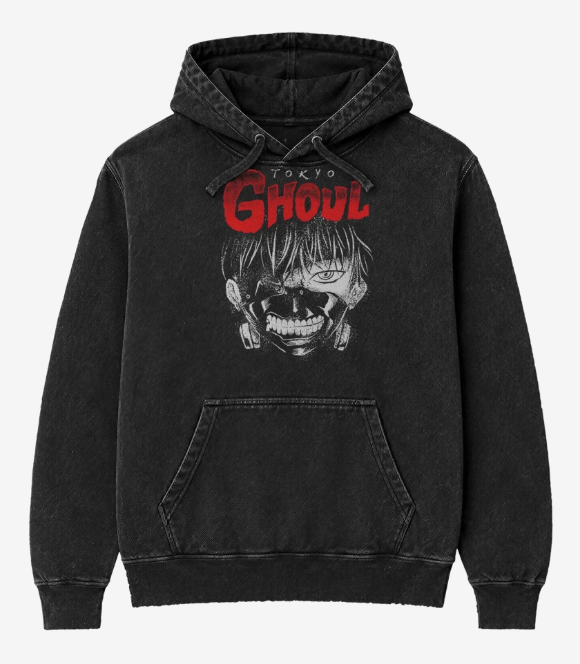 Poleron Canguro Acid Wash Negro de Tokyo Ghoul