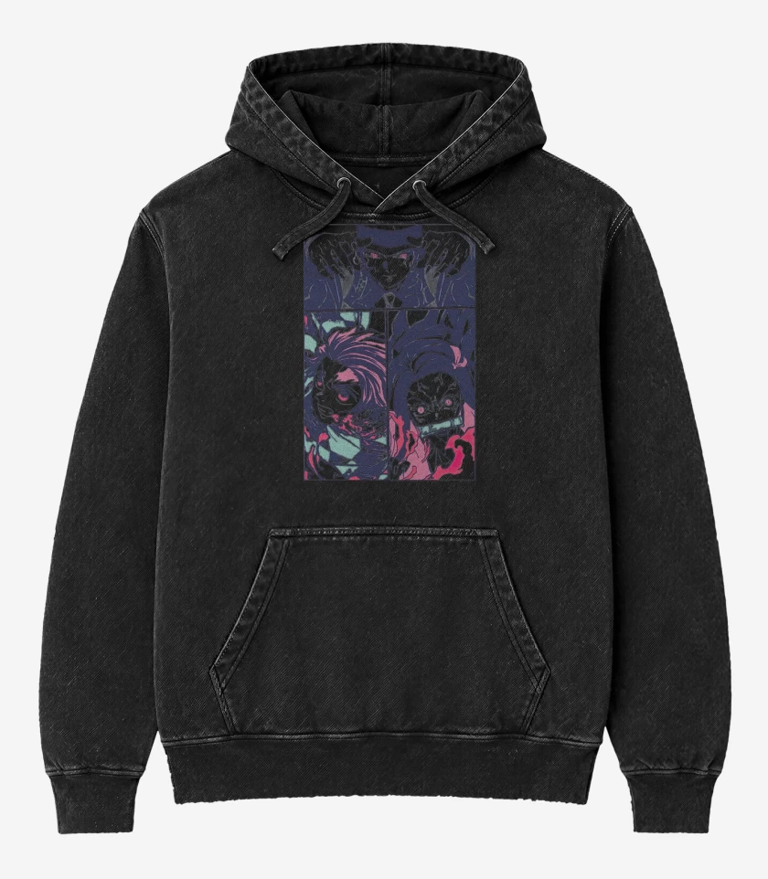 Poleron Canguro Acid Wash Negro de Defeat The Demon