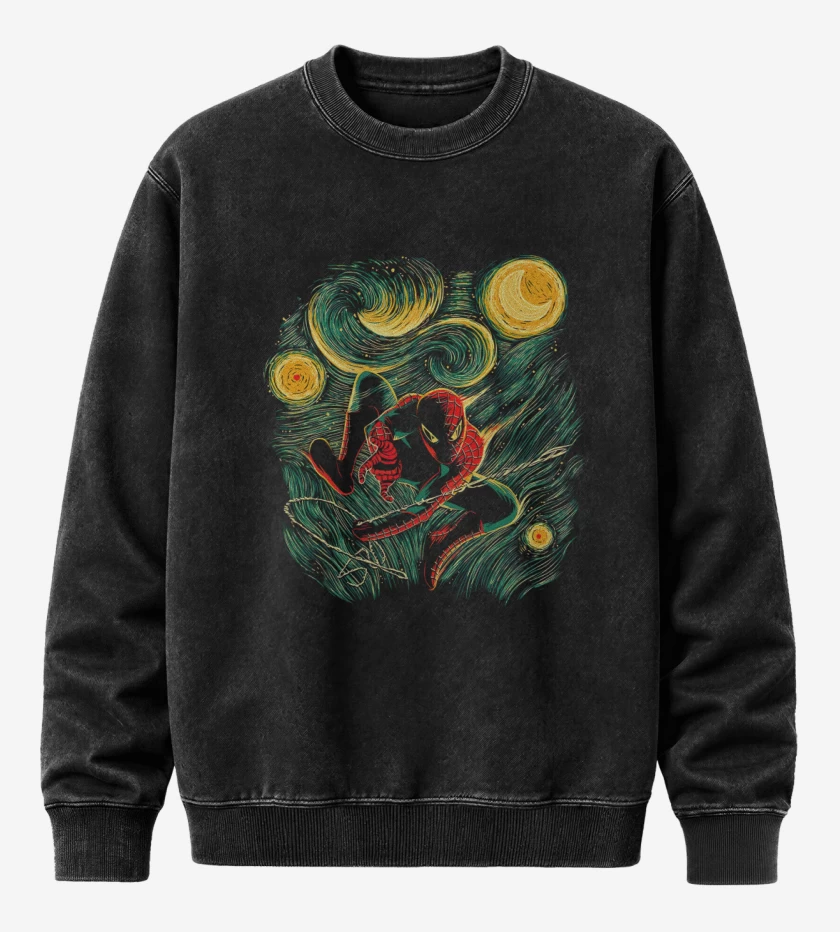 Poleron Polo Acid Wash Negro de Spider van gogh