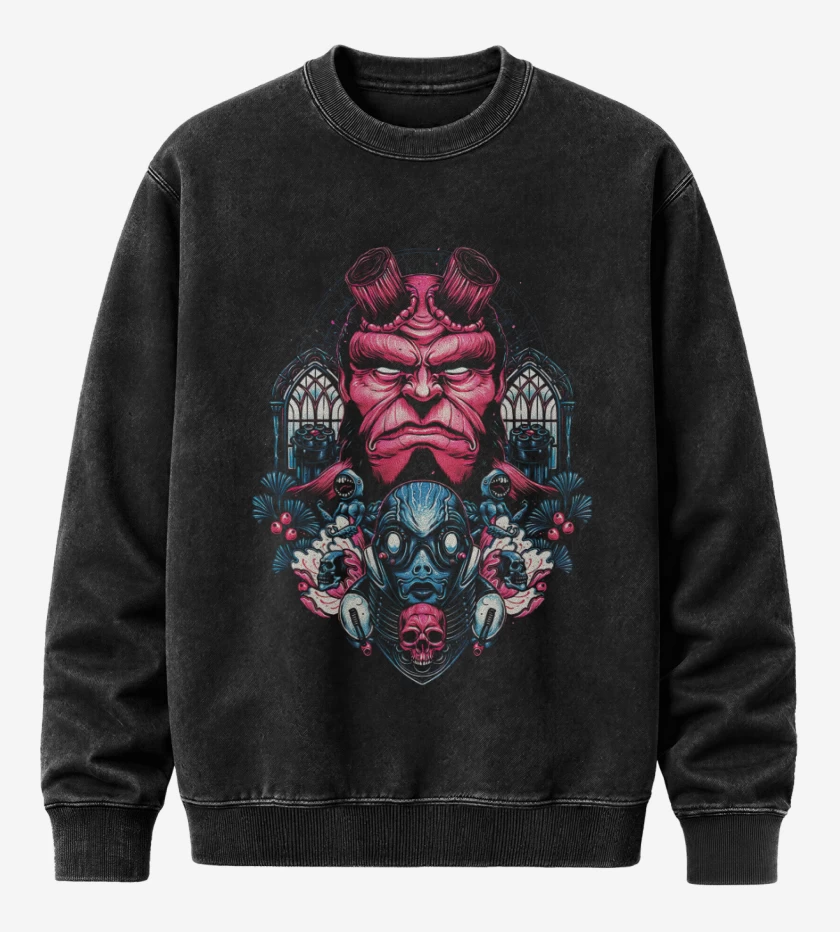 Poleron Polo Acid Wash Negro de Hellboy and Sapiens