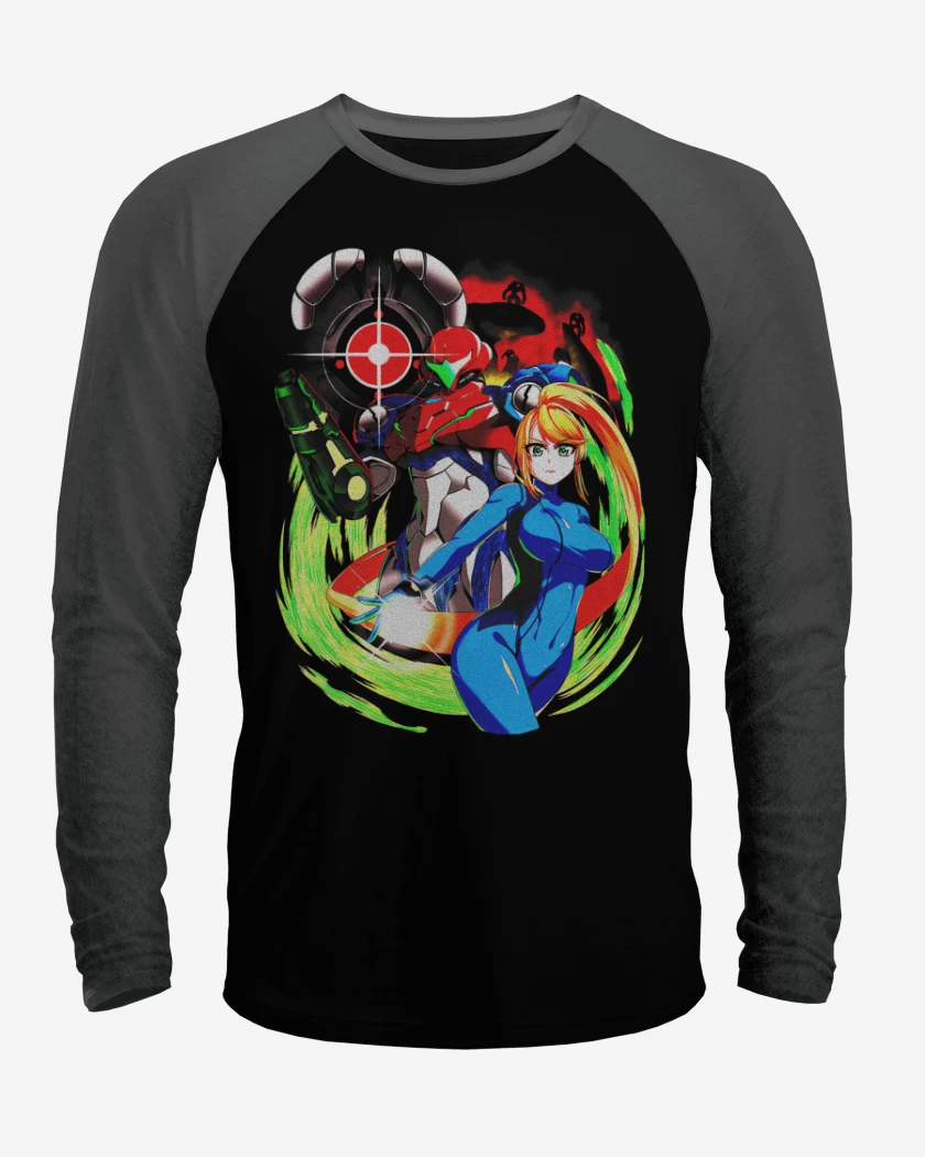 Polera Raglan Negro / Negro Heather de Samus Metroid