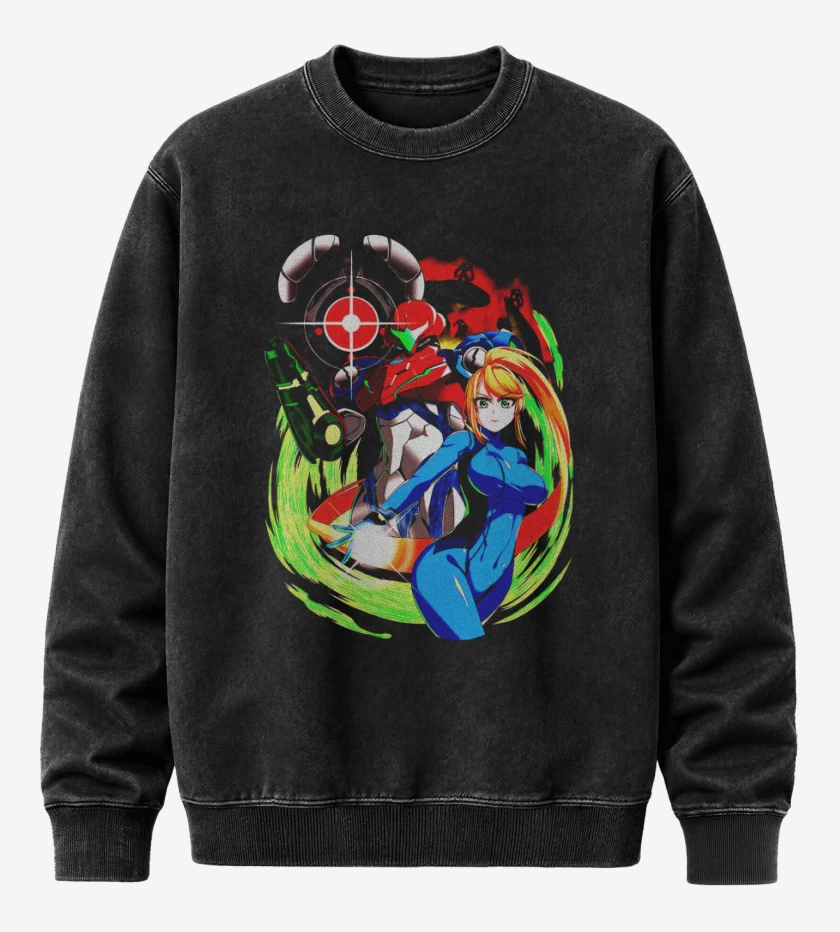 Poleron Polo Acid Wash Negro de Samus Metroid