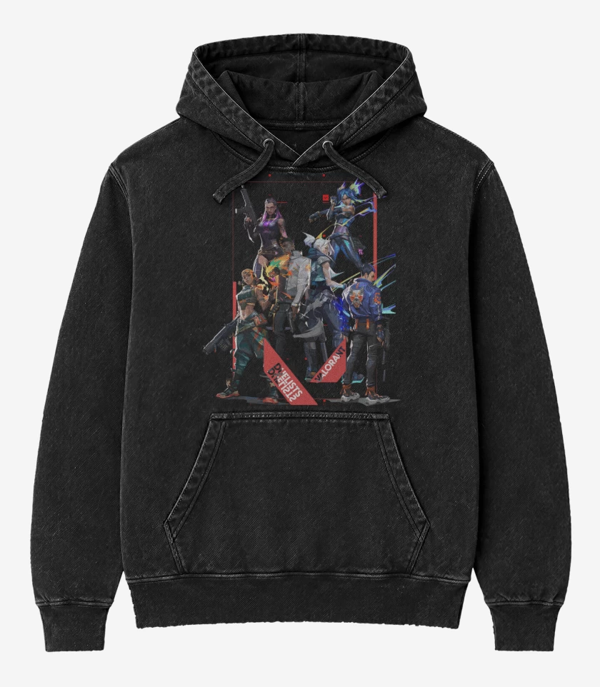 Poleron Canguro Acid Wash Negro de Duelists Valorant