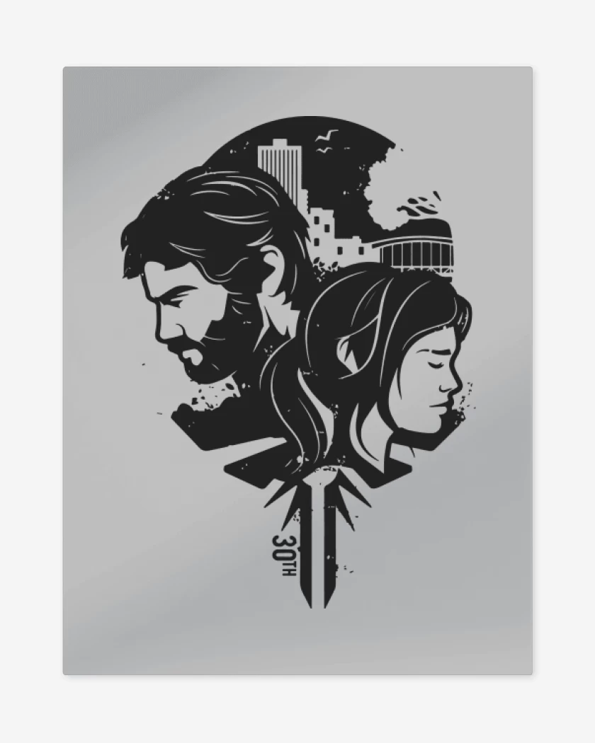 Print metalico Gris Melange de TLOU - Joe & Ellie B&W