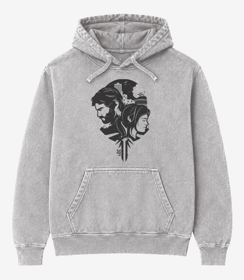 Poleron Canguro Acid Wash TLOU - Joe & Ellie B&W