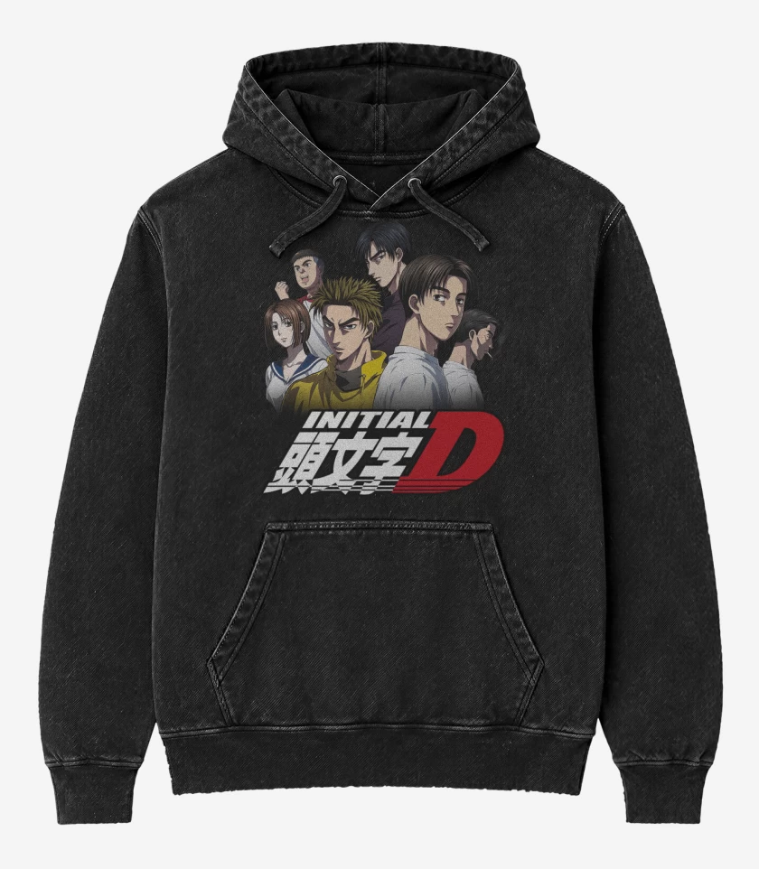 Poleron Canguro Acid Wash Negro de Initial D