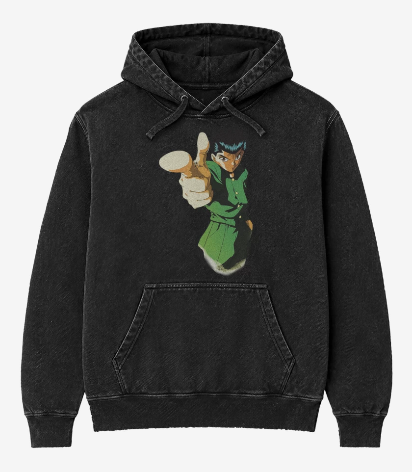 Poleron Canguro Acid Wash Negro de Urameshi