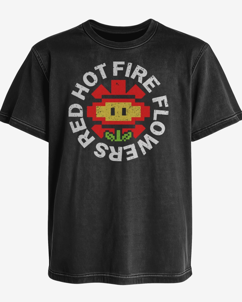 Polera desgastada Negro de Red Hot Fire Flowers