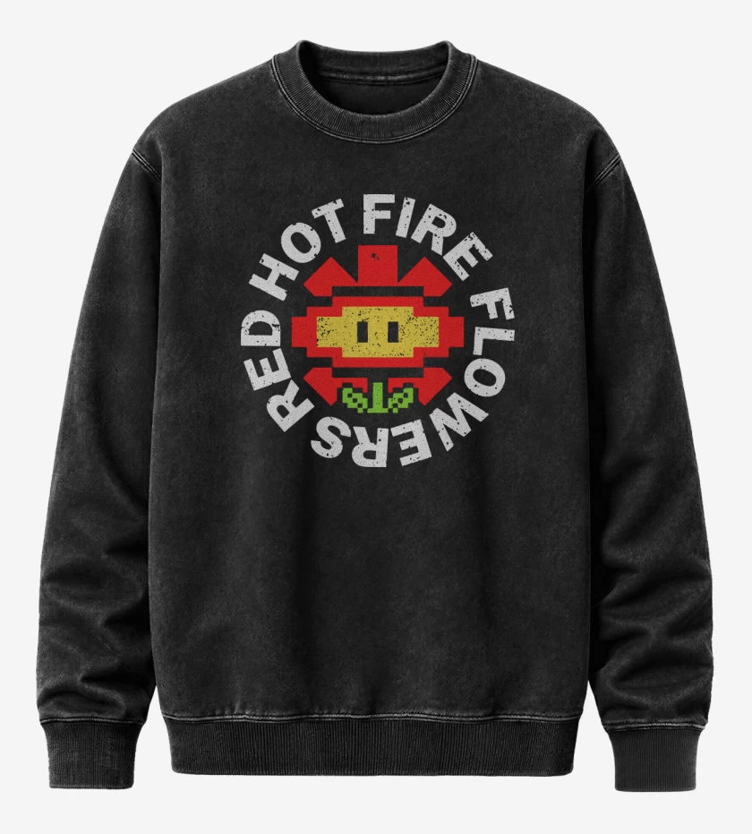 Poleron Polo Acid Wash Negro de Red Hot Fire Flowers