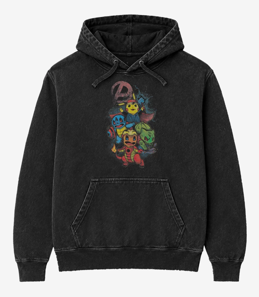 Poleron Canguro Acid Wash Negro de Pokengers