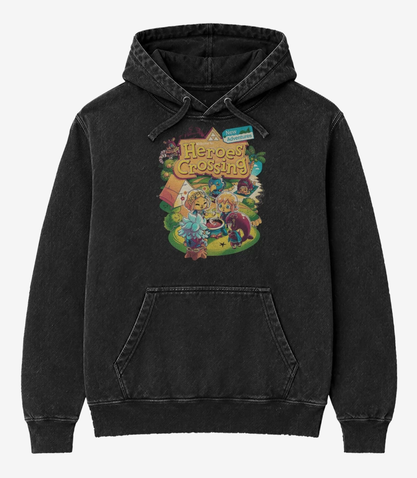 Poleron Canguro Acid Wash Negro de Heroes Crossing