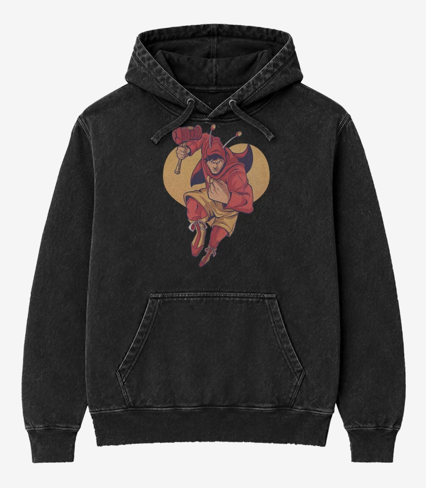 Poleron Canguro Acid Wash Negro de Super Chapulin