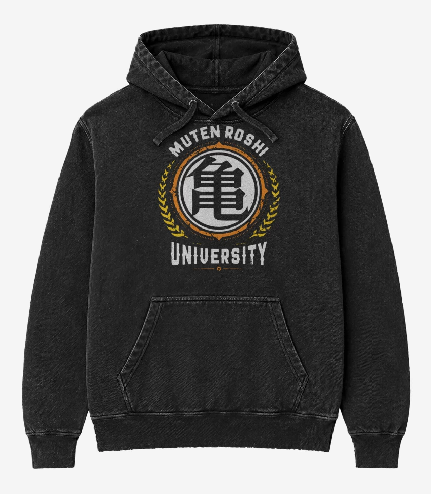 Poleron Canguro Acid Wash Negro de Roshi University