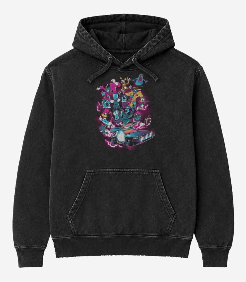 Poleron Canguro Acid Wash Negro de Volver al Pasado