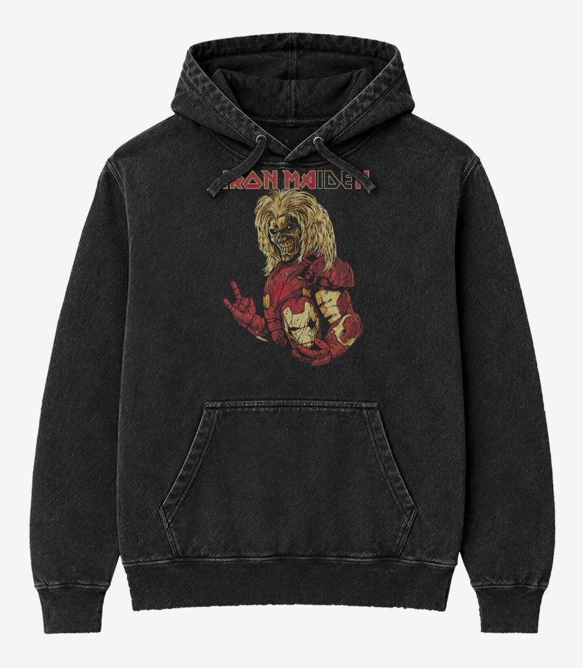Poleron Canguro Acid Wash Negro de Iron Ma(ide)n