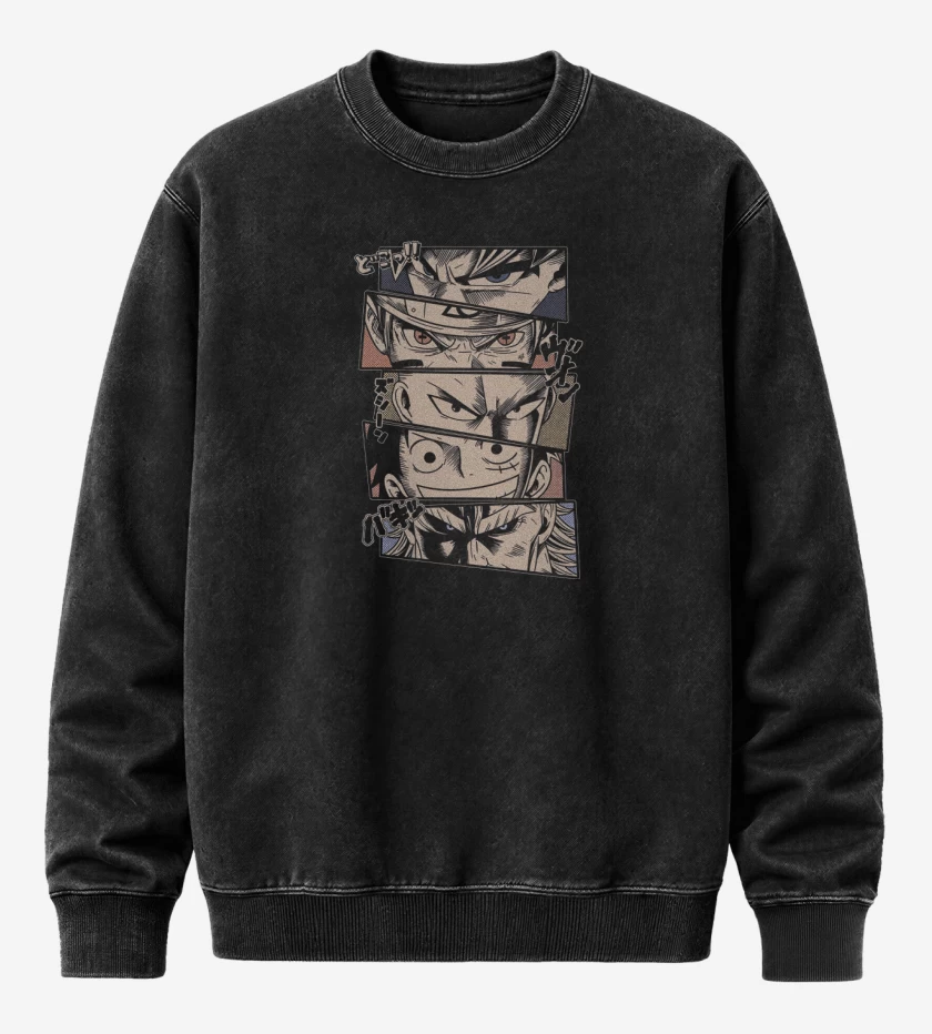 Poleron Polo Acid Wash Negro de Leyendas del Anime