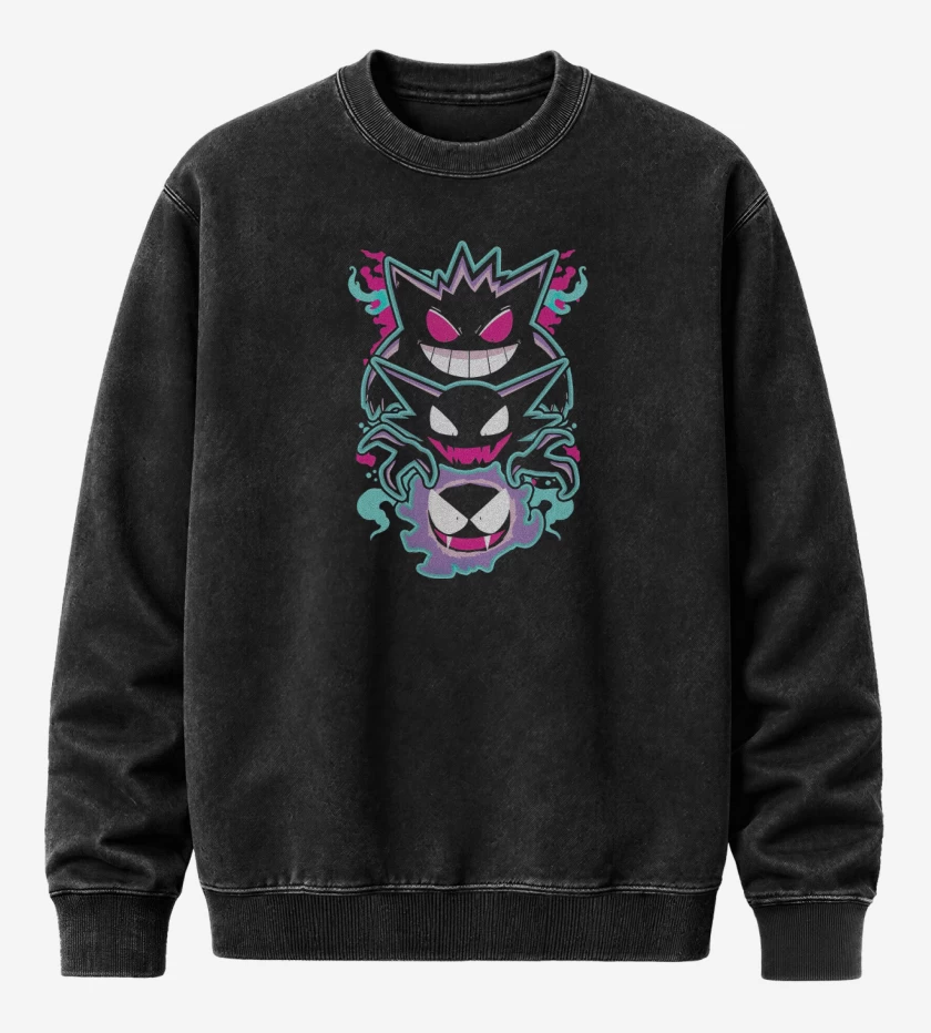 Poleron Polo Acid Wash Negro de Trio Fantasmal