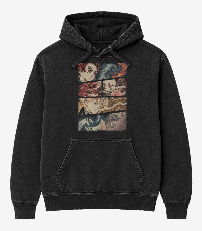 Poleron Canguro Acid Wash Negro de Cazadores de Demonios