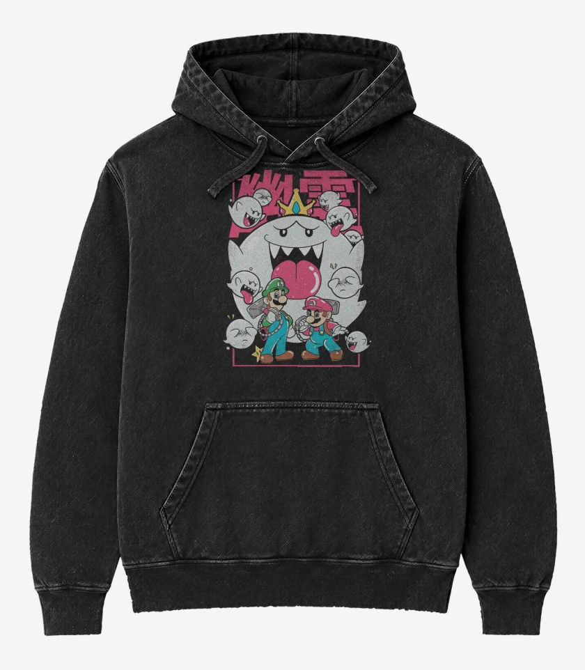 Poleron Canguro Acid Wash Negro de GhostBroster