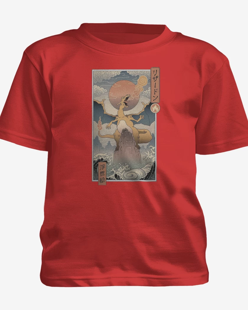 Polera de niño Rojo de Charizard Ukiyo-e