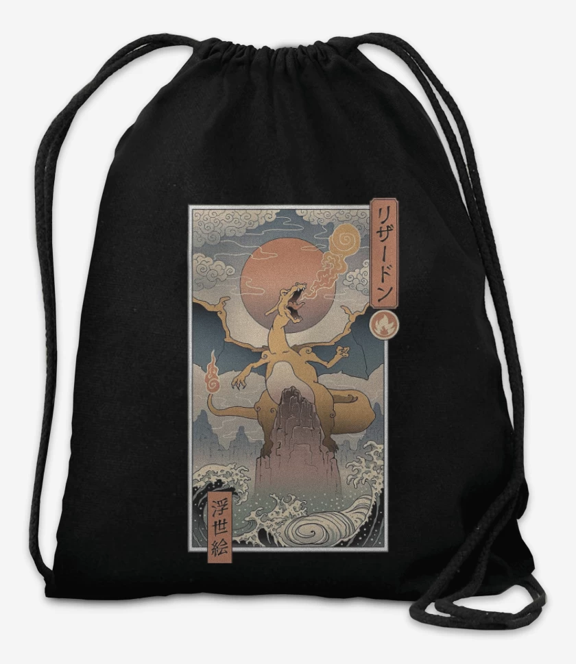 Mochila Negro de Charizard Ukiyo-e