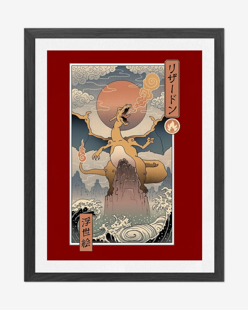 Cuadro decorativo Rojo de Charizard Ukiyo-e