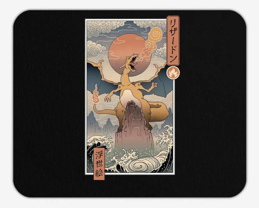 Mousepad Negro de Charizard Ukiyo-e