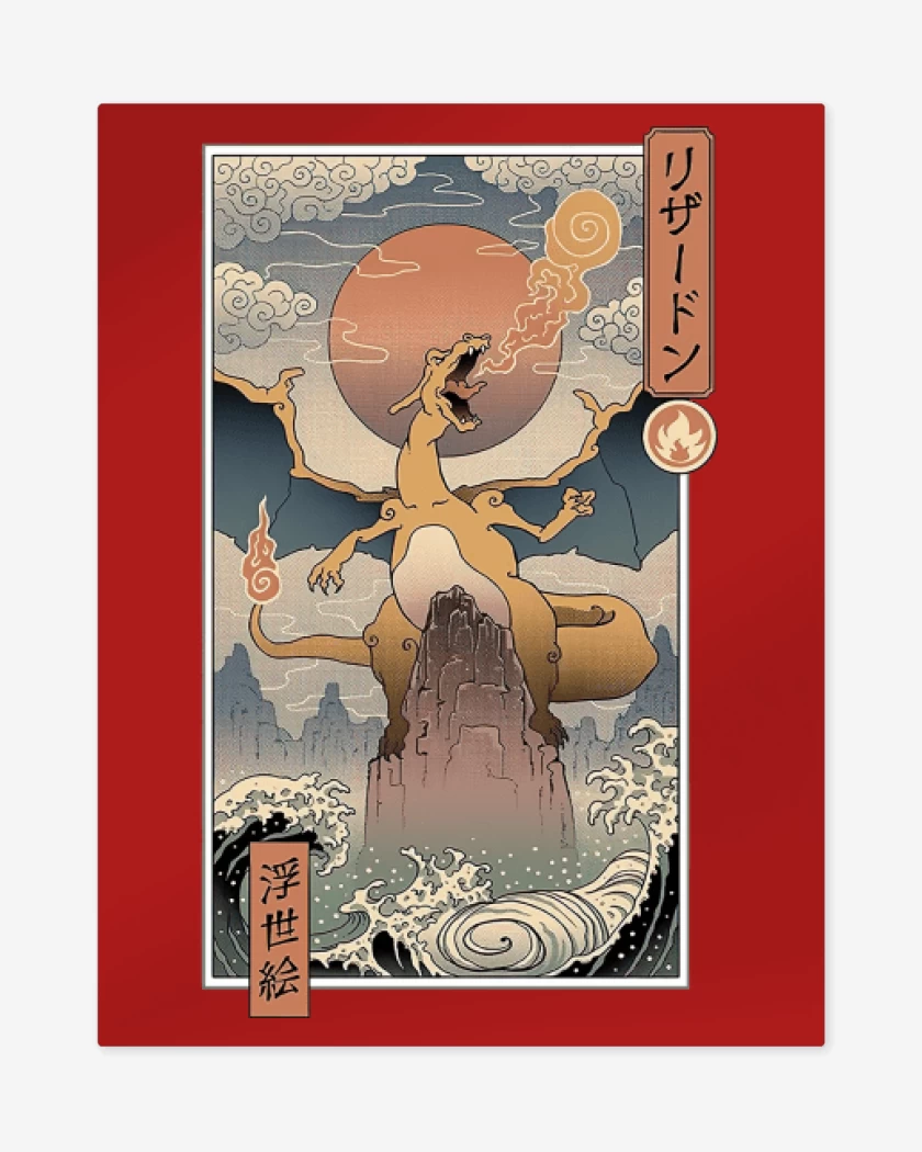 Print metalico Rojo de Charizard Ukiyo-e
