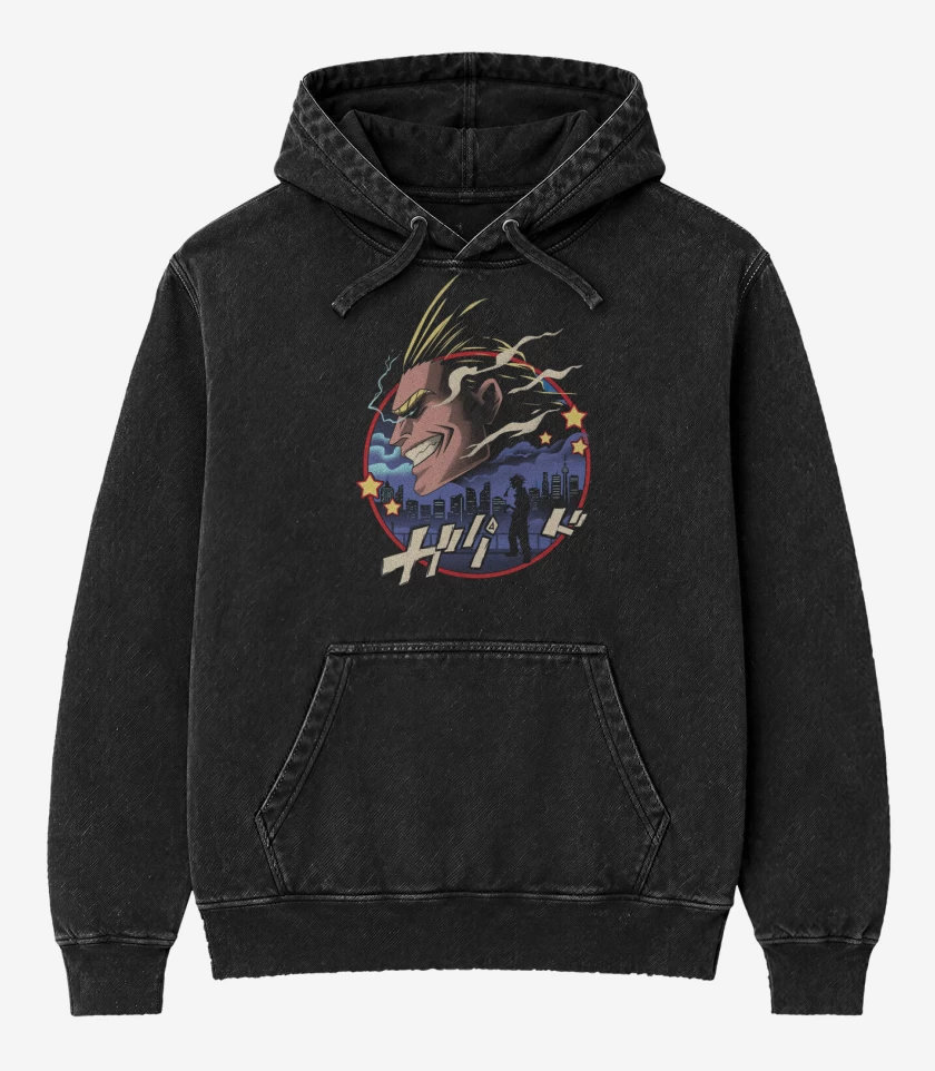 Poleron Canguro Acid Wash Negro de Símbolo de la Paz