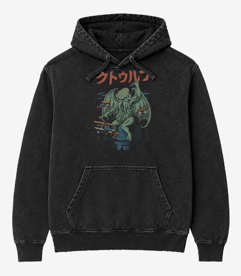 Poleron Canguro Acid Wash Negro de Kongthulu