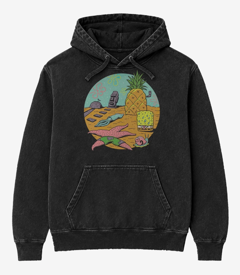 Poleron Canguro Acid Wash Negro de Fondo de Bikini