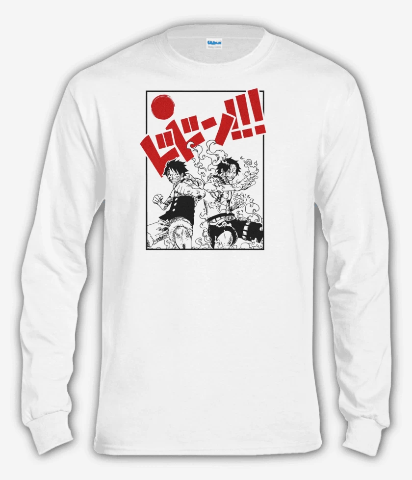 Polera manga larga Blanco de Luffy & Ace