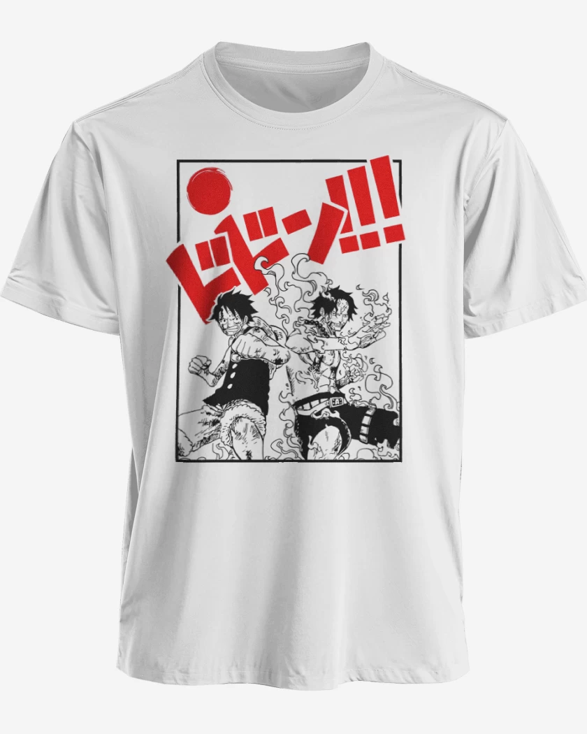 Polera premium Blanco de Luffy & Ace