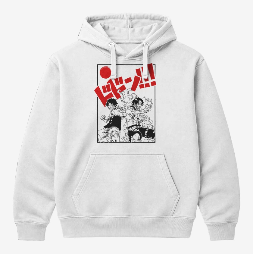 Polerón Canguro Blanco de Luffy & Ace
