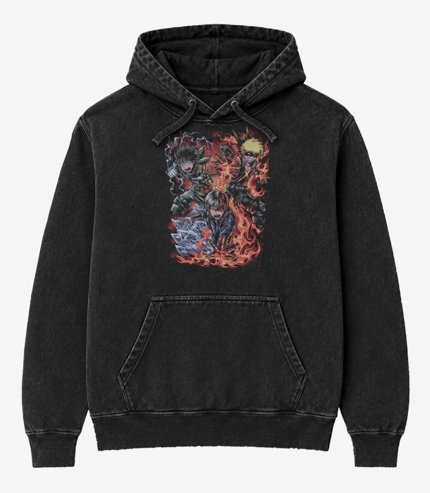 Poleron Canguro Acid Wash Negro de Trio Clase 1A