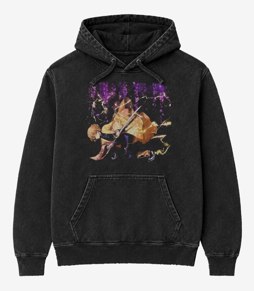 Poleron Canguro Acid Wash Negro de Zenitsu 2