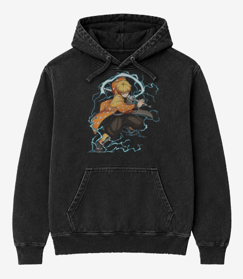 Poleron Canguro Acid Wash Negro de Zenitsu 3
