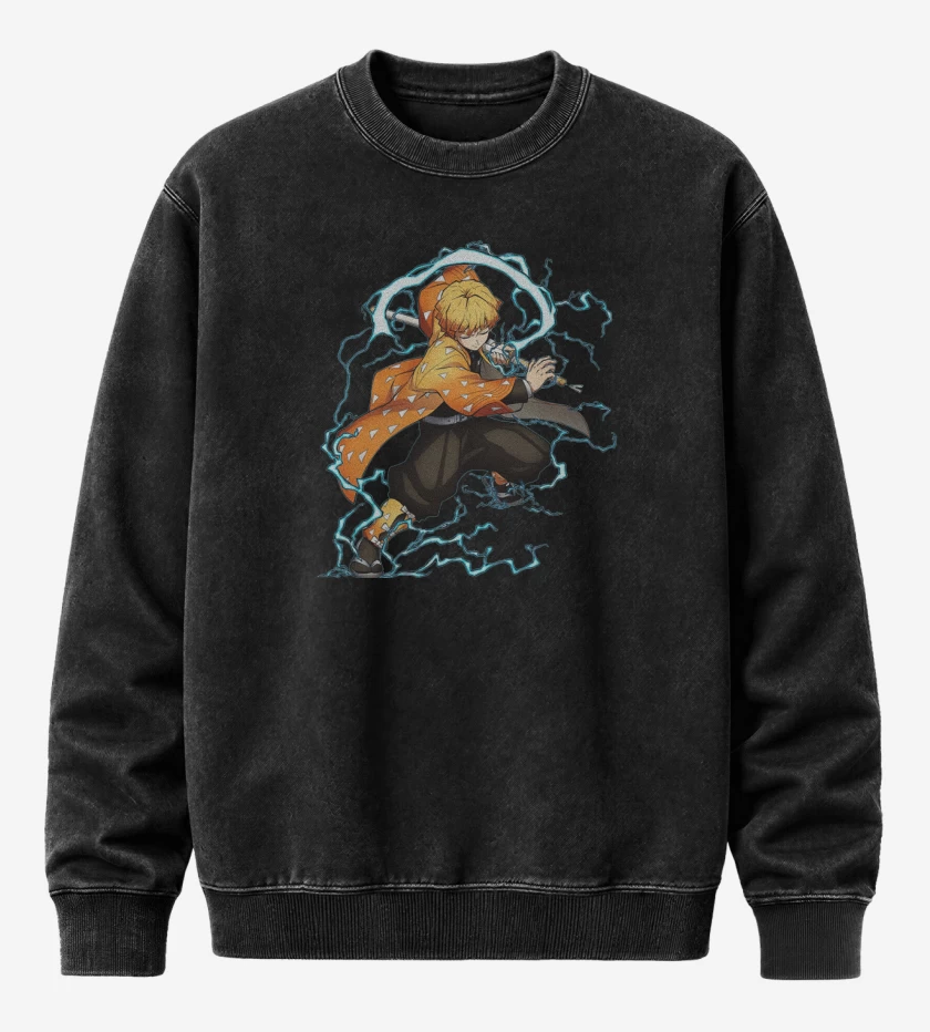 Poleron Polo Acid Wash Negro de Zenitsu 3