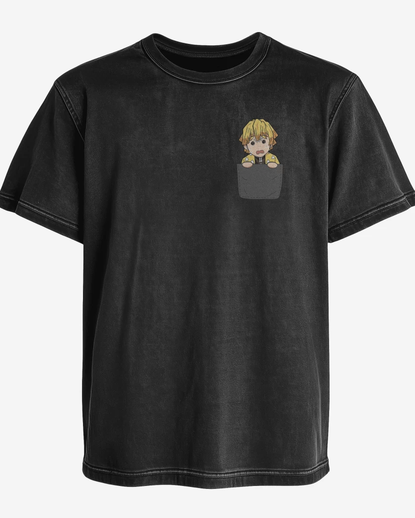 Polera desgastada Negro de Zenitsu de Bolsillo