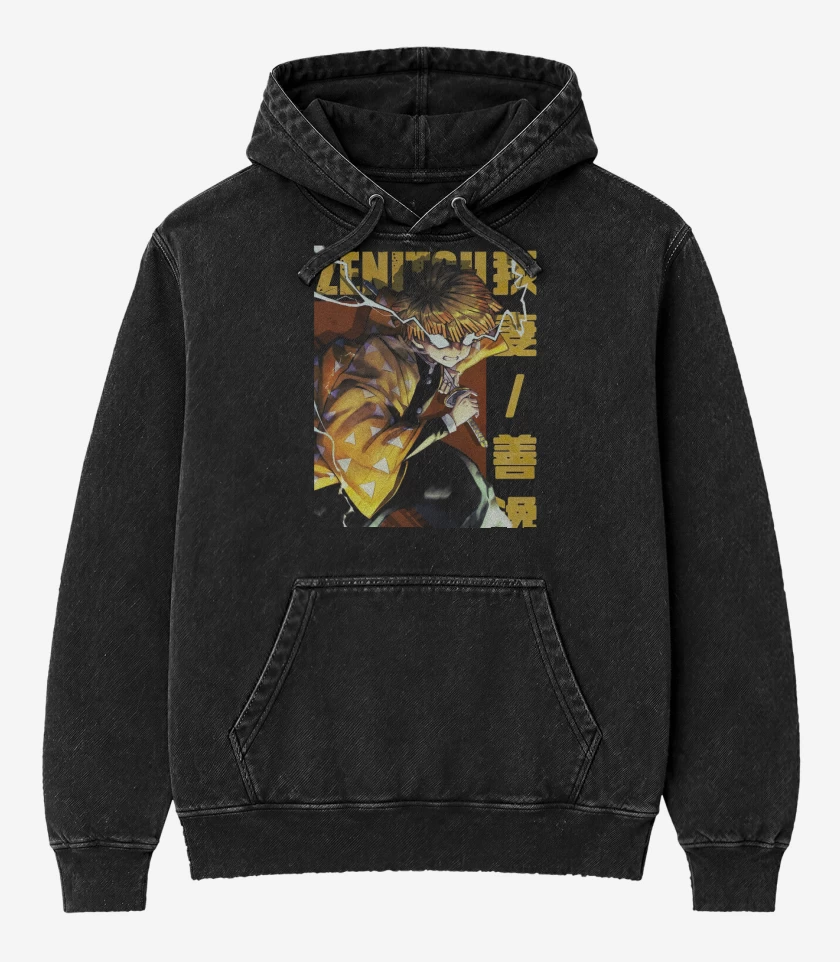 Poleron Canguro Acid Wash Negro de Zenitsu 4