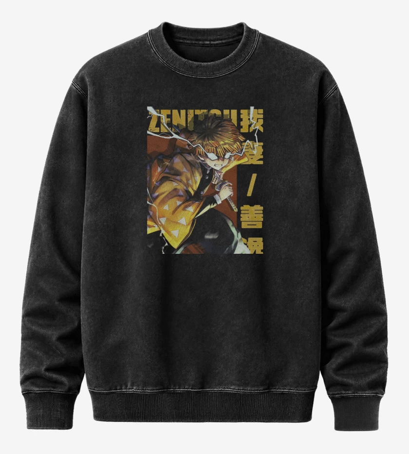 Poleron Polo Acid Wash Negro de Zenitsu 4