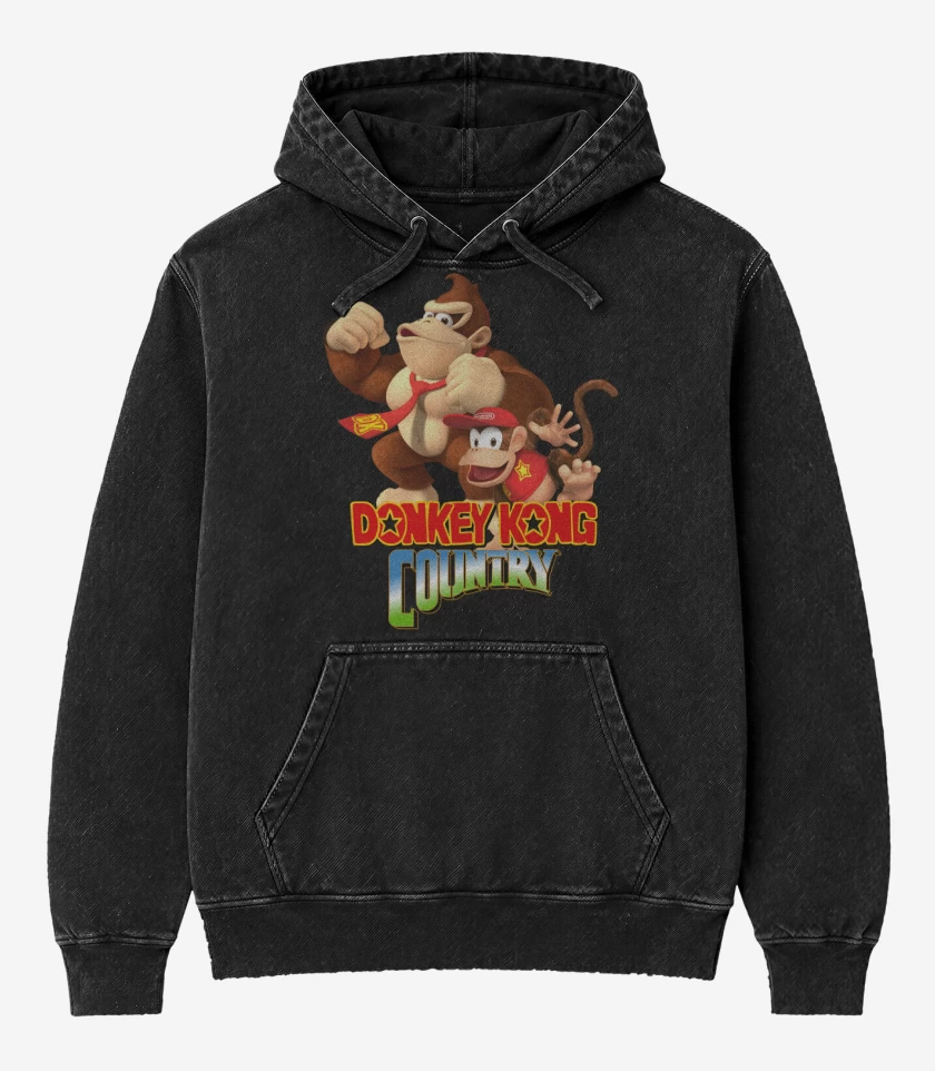 Poleron Canguro Acid Wash Negro de Donkey kong Country