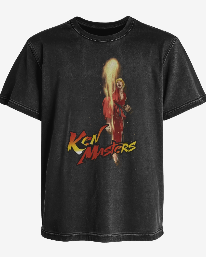 Polera desgastada Negro de Ken Masters