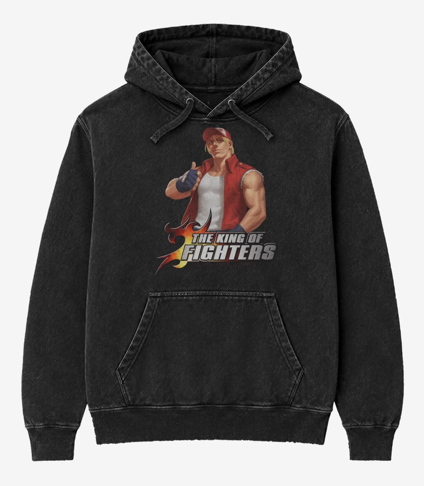 Poleron Canguro Acid Wash Negro de Terry Bogard