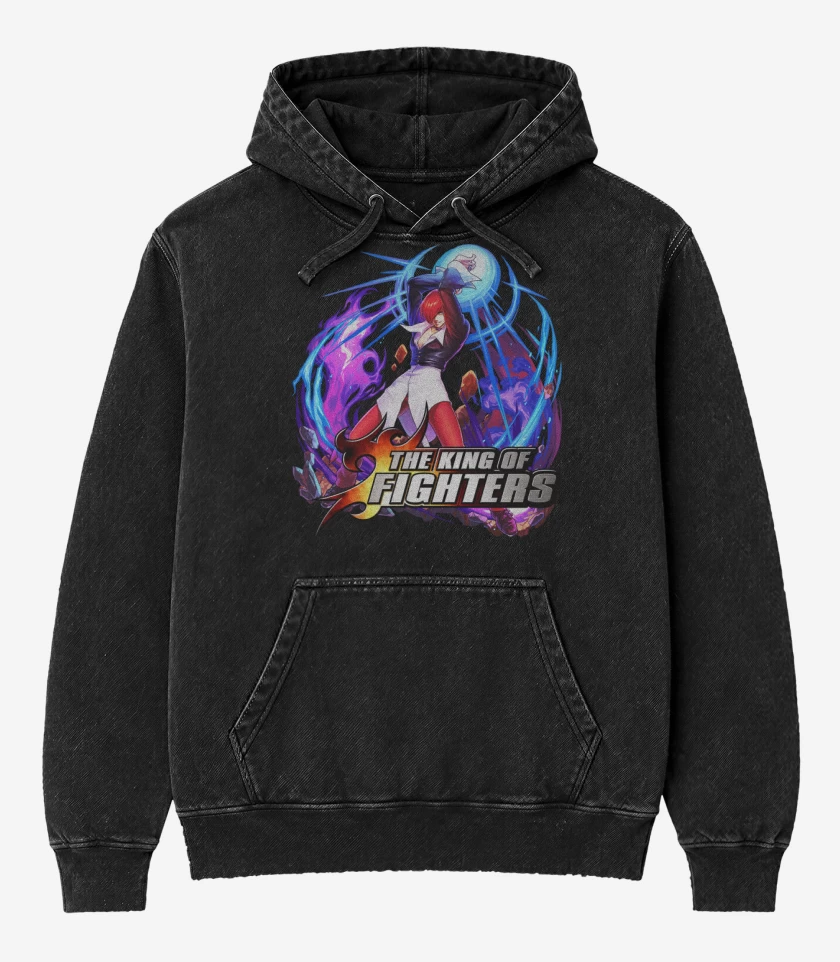 Poleron Canguro Acid Wash Negro de Iori Yagami