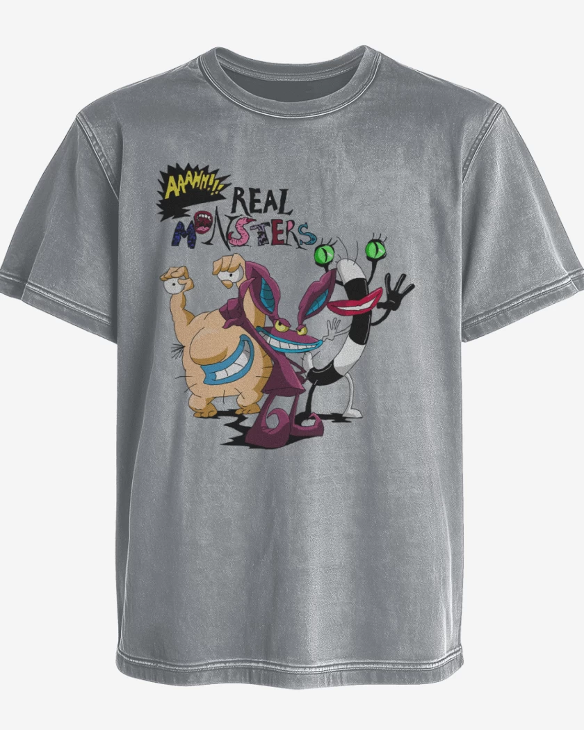 Polera desgastada Gris Melange de Real Monsters