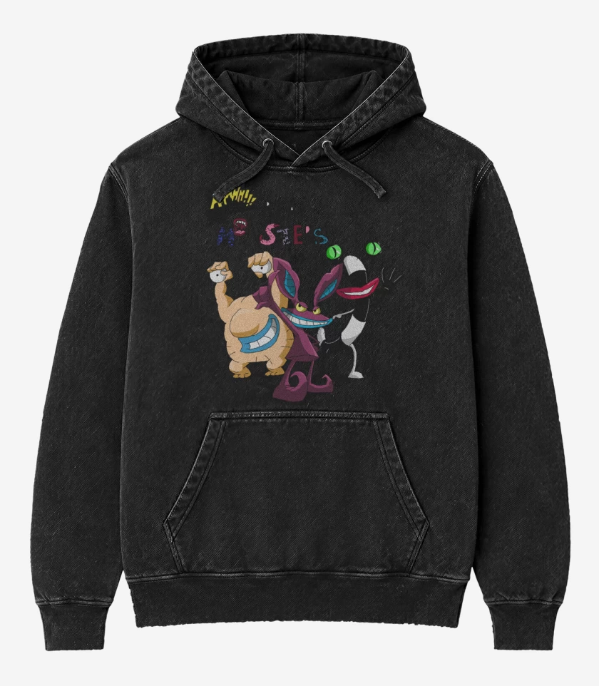 Poleron Canguro Acid Wash Negro de Real Monsters