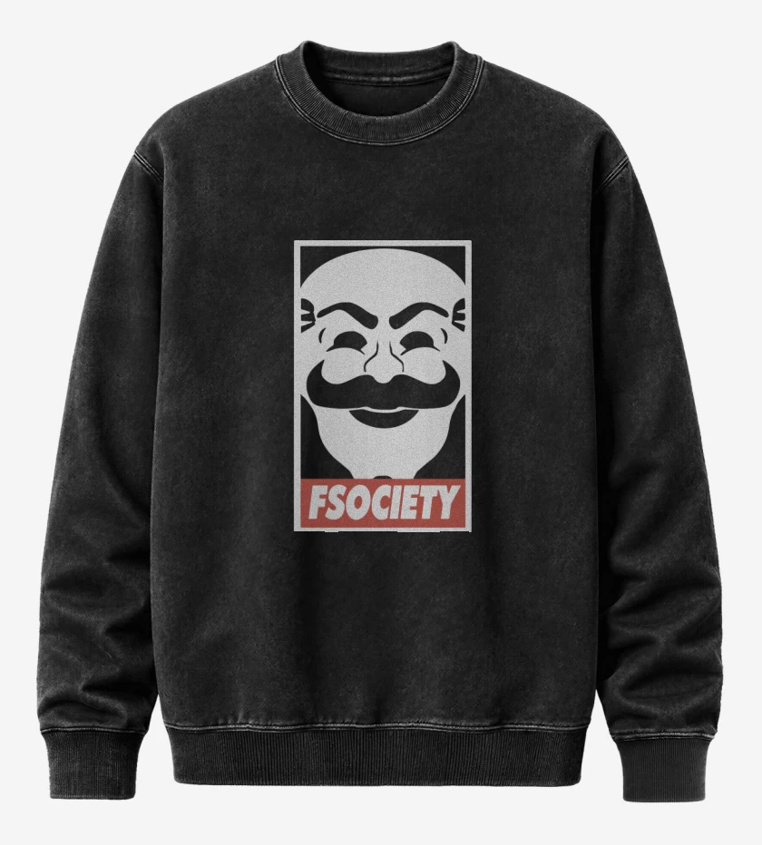 Poleron Polo Acid Wash Negro de Fsociety