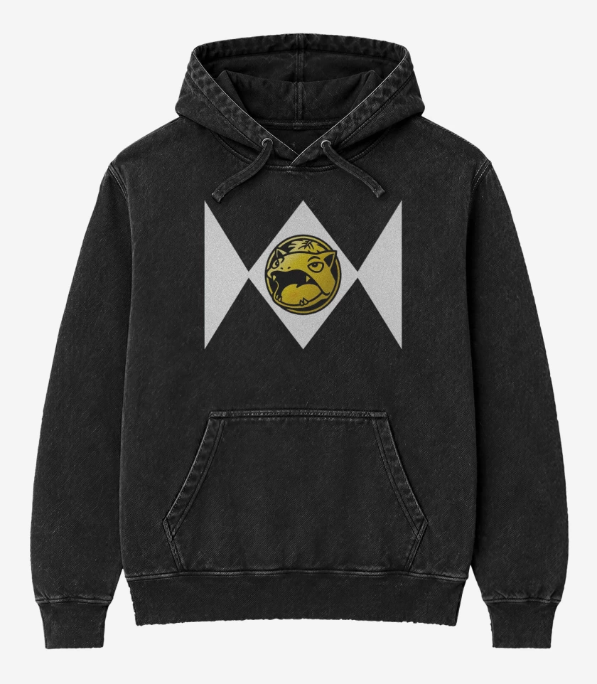 Poleron Canguro Acid Wash Negro de Mighty Morphinsaur