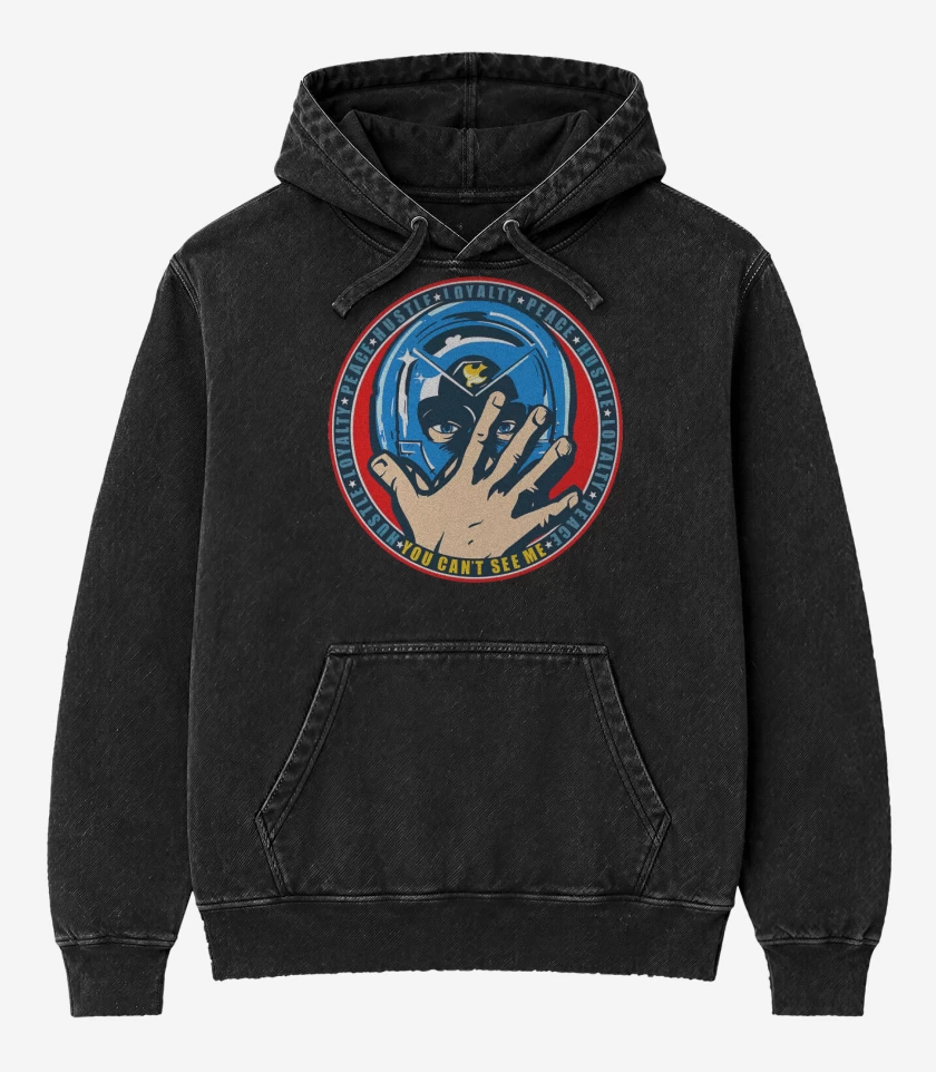 Poleron Canguro Acid Wash Negro de Hustle, Loyalty & PEACE